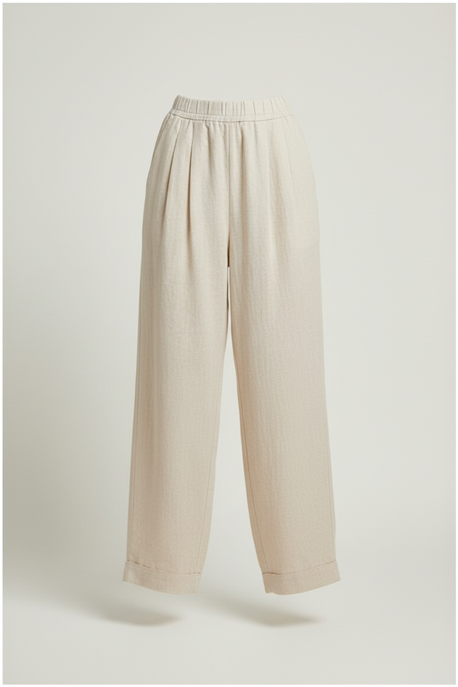 Pantalon Baggy Lin Beige Fluide Décontracté Femme - vue 3