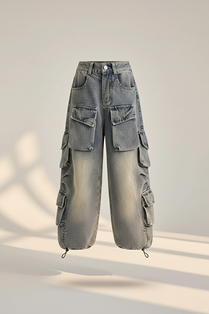 Pantalon Baggy Denim Gris Cargo Enfant Ample - Jean - vue 3