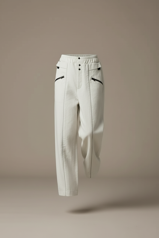 Pantalon Baggy Blanc Cassé Ample Décontracté Poches Zippées - Jean - vue 3