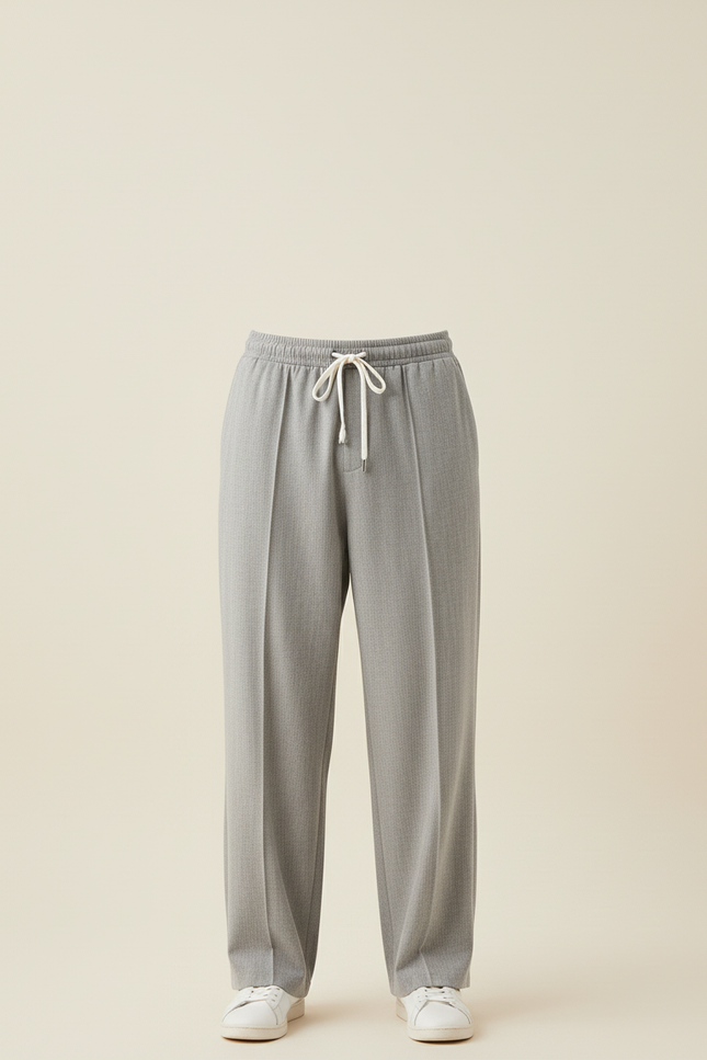 Pantalon Baggy Gris Clair Droit Cordon Homme - Gabardine - vue 3