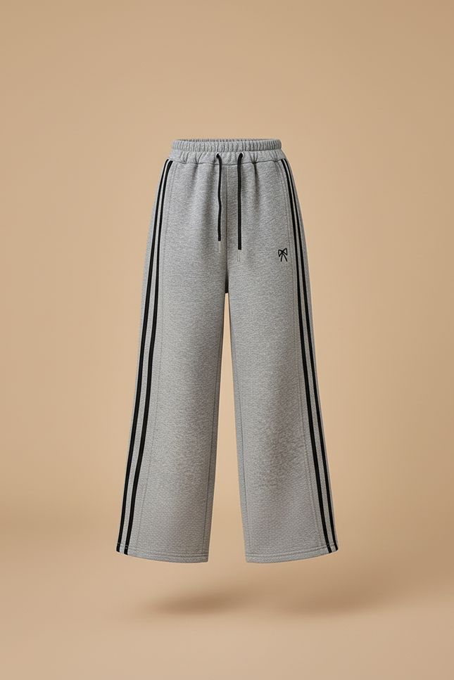 Pantalon Baggy Gris Sport Rayures Ample Fille - Molleton - vue 3