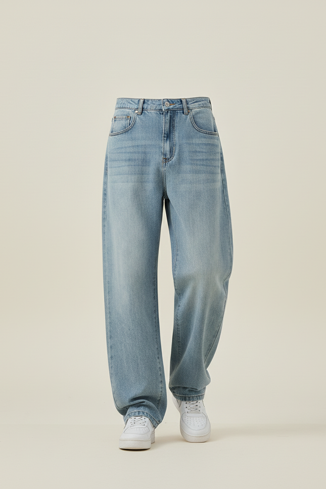 Pantalon Baggy Jean Bleu Clair Ample Décontracté Homme - vue 3