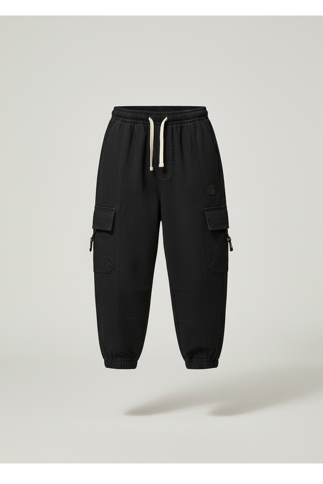 Pantalon Baggy Noir Cargo Cordon Décontracté Enfant - Toile - vue 3