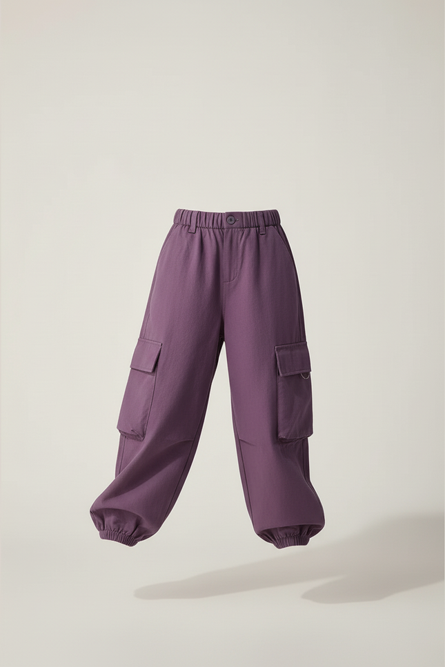 Pantalon Baggy Violet Cargo Ample Fille Décontracté - Coton - vue 3