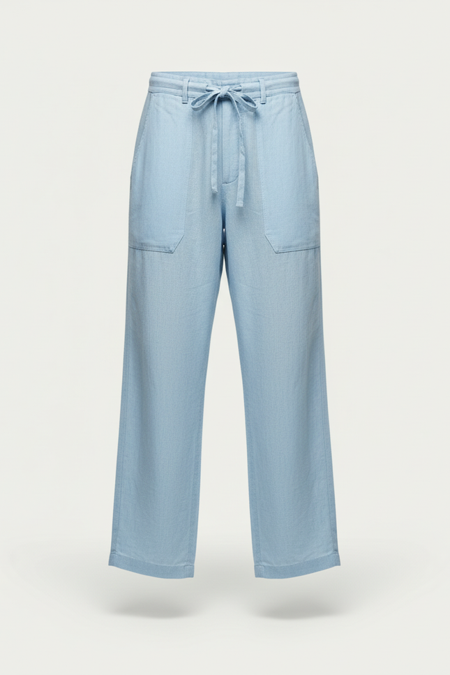 Pantalon Baggy Bleu Ciel Lin Ample Décontracté Homme - vue 3