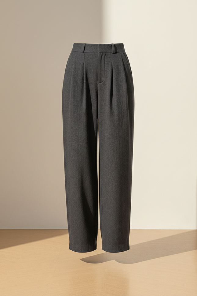 Pantalon Baggy Femme Gris Taille Haute Coton 2 - Laine - vue 3