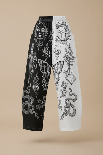 Pantalon Baggy Imprimé Lune Soleil Serpent Bicolore Large - Multicolore Coton - vue 3