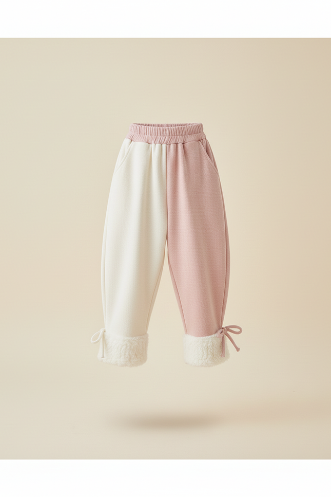 Pantalon Baggy Bicolore Rose Blanc Chaud Hiver Fille - Multicolore Molleton - vue 3