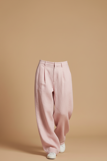Pantalon Baggy Rose Lin Ample Plissé Confortable - vue 3