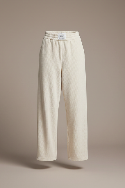 Pantalon Baggy Crème Côtelé Ample Confortable Femme - Beige Cordé - vue 3