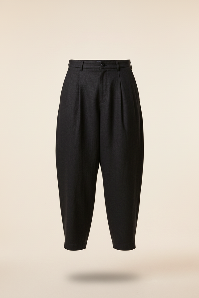 Pantalon Baggy Noir Plissé Ample Homme Décontracté - Lin - vue 3