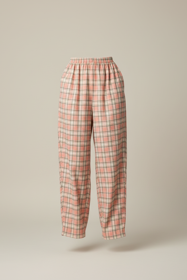 Pantalon Baggy Écossais Rose Ample Décontracté Fluide - Viscose - vue 3