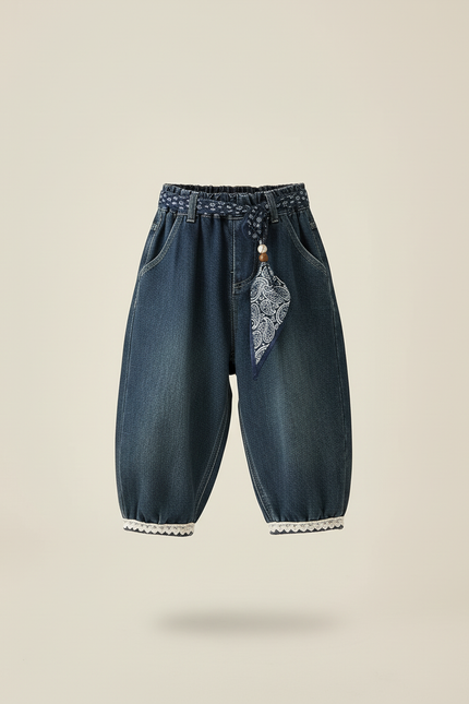 Pantalon Baggy Denim Bleu Ample Foulard Enfant - Jean - vue 3