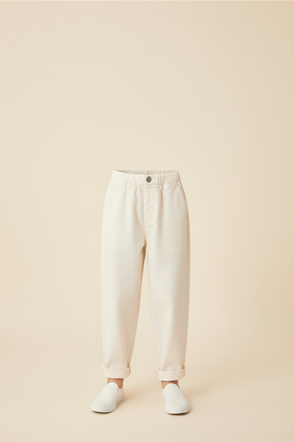 Pantalon Baggy Crème Coton Ample Décontracté Enfant - Beige Molleton - vue 3