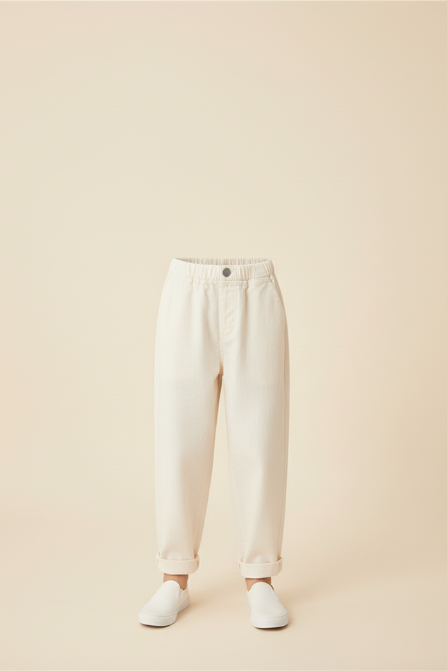 Pantalon Baggy Crème Coton Ample Décontracté Enfant - Beige Molleton - vue 3