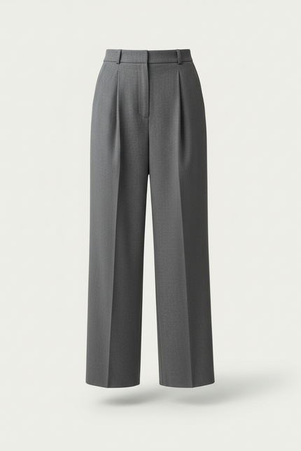 Pantalon Baggy Gris Plissé Droit Fluide Femme - Gabardine - vue 3