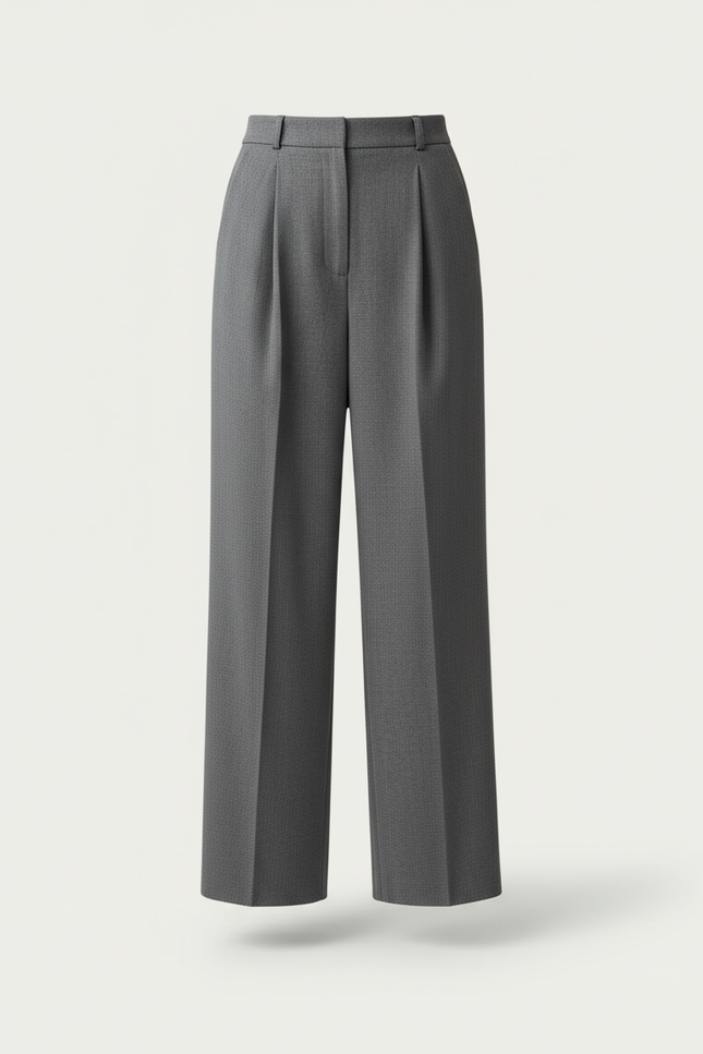 Pantalon Baggy Gris Plissé Droit Fluide Femme - Gabardine - vue 3
