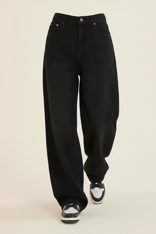Pantalon Baggy Noir Denim Ample Taille Haute Femme - Jean - vue 3