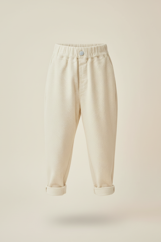 Pantalon Baggy Velours Côtelé Écru Ample Enfant - Beige Cordé - vue 3
