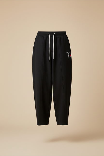 Pantalon Baggy Noir Ample Cordon Décontracté Brodé Homme - Viscose - vue 3