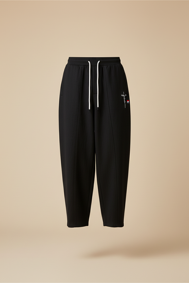Pantalon Baggy Noir Ample Cordon Décontracté Brodé Homme - Viscose - vue 3