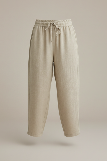Pantalon Baggy Lin Beige Ample Cordon Décontracté Enfant - vue 3