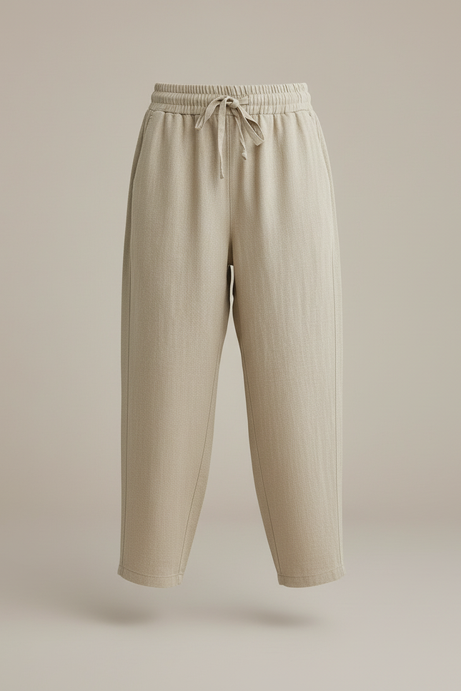 Pantalon Baggy Lin Beige Ample Cordon Décontracté Enfant - vue 3