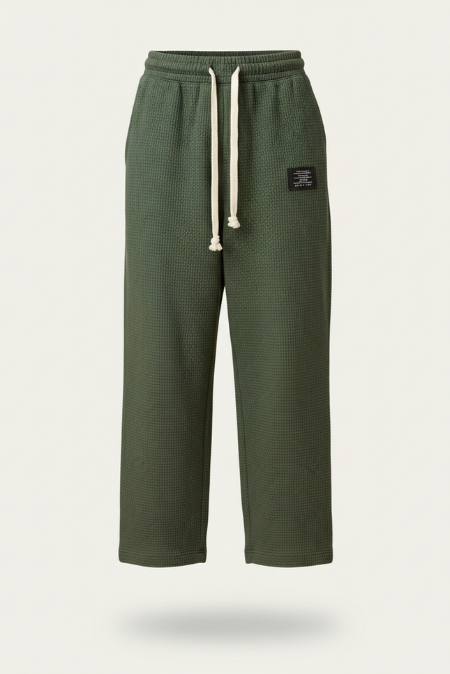 Pantalon Baggy Vert Kaki Ample Cordon Waffle Enfant - Maille - vue 3