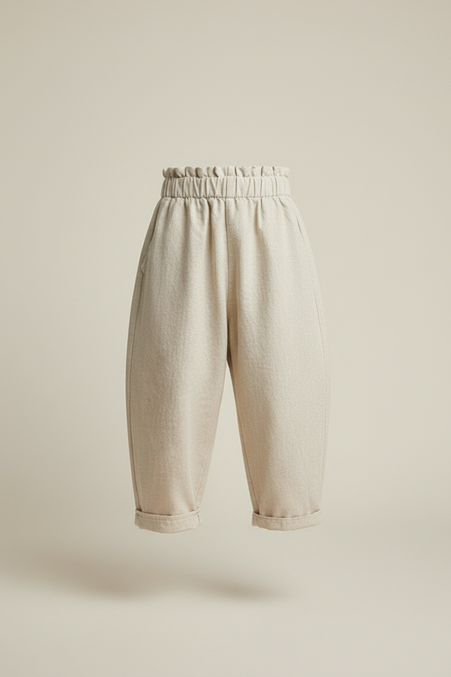 Pantalon Baggy Garçon Beige Taille Élastique Toile - vue 3