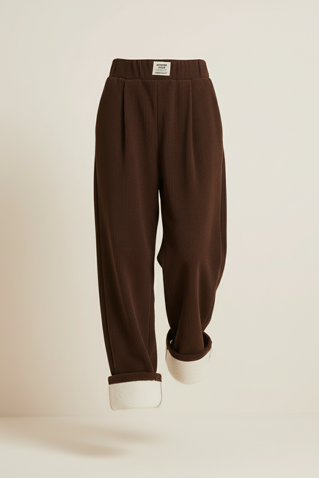 Pantalon Baggy Marron Côtelé Doublé Polaire Ample Femme - Cordé - vue 3