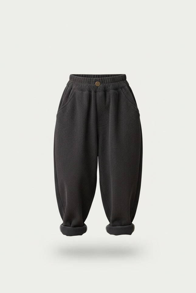 Pantalon Baggy Gris Côtelé Ample Décontracté Enfant Doux - Cordé - vue 3