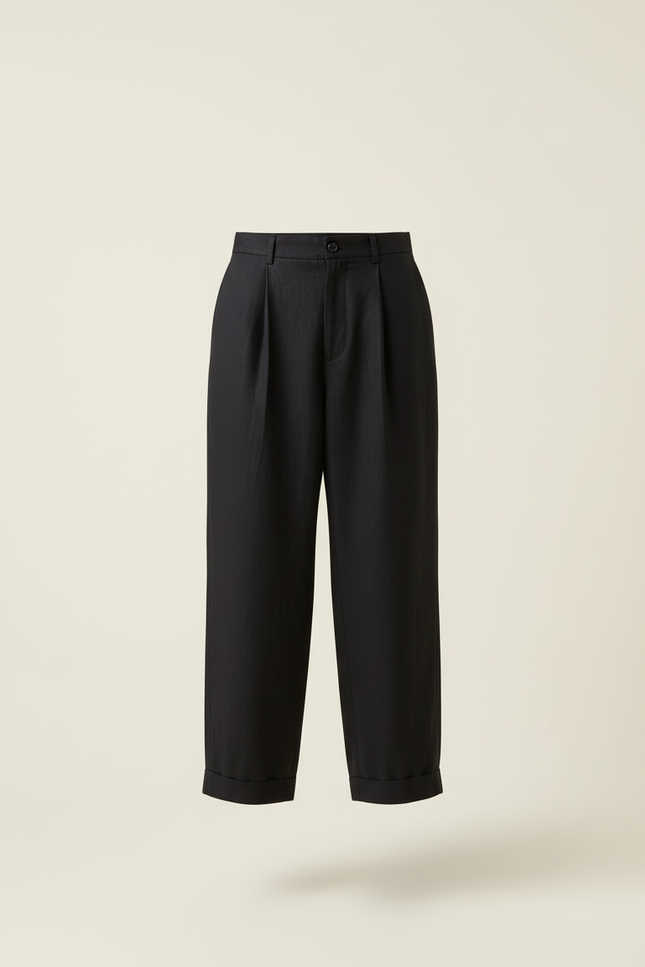 Pantalon Baggy Noir Ample Plissé Homme - Laine - vue 3