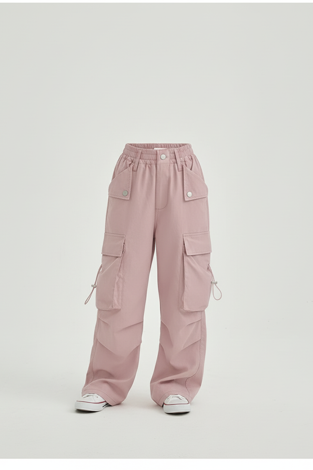 Pantalon Baggy Cargo Rose Ample Taille Haute Fille - Gabardine - vue 3