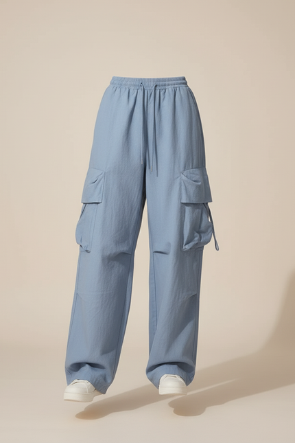 Pantalon Baggy Bleu Fluide Cargo Décontracté Femme - Viscose - vue 3