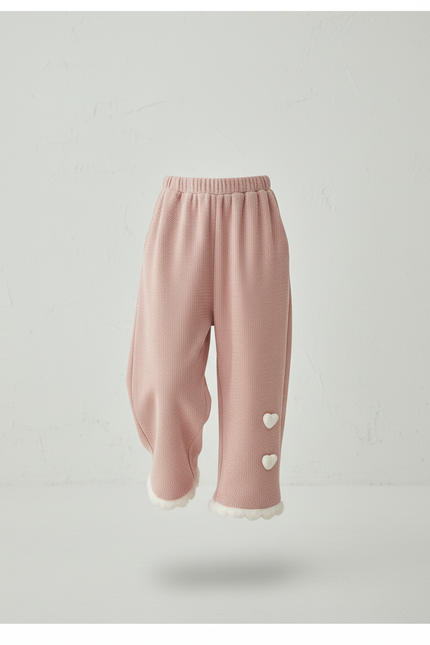 Pantalon Baggy Rose Ample Hiver Cœur Fille - Maille - vue 3