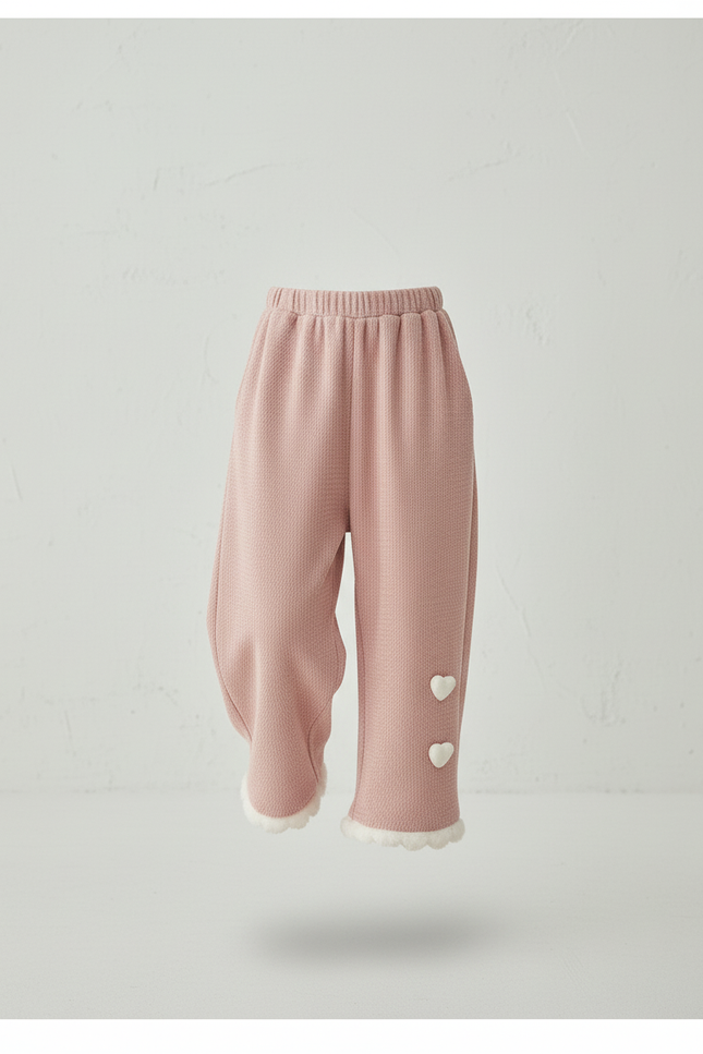 Pantalon Baggy Rose Ample Hiver Cœur Fille - Maille - vue 3