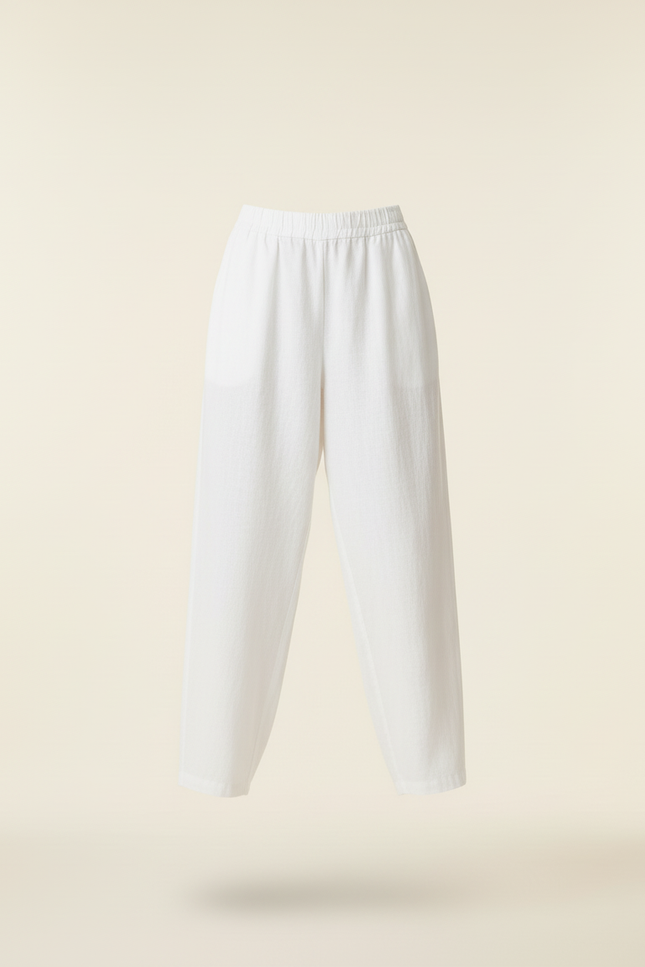 Pantalon Baggy Blanc Lin Ample Décontracté Élégant - vue 3