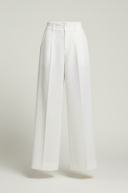 Pantalon Baggy Blanc Fluide Taille Haute Femme - Lin - vue 3