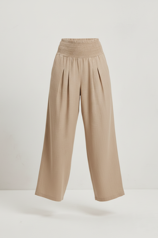 Pantalon Baggy Beige Ample Plissé Fluide Lin - vue 3