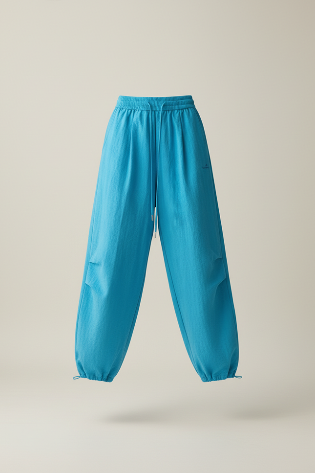 Pantalon Baggy Bleu Fluide Ample Décontracté Cordon - Lin - vue 3