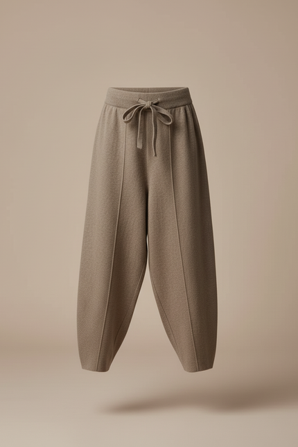 Pantalon Baggy Marron Laine Tricoté Ample Cordon Fille - vue 3