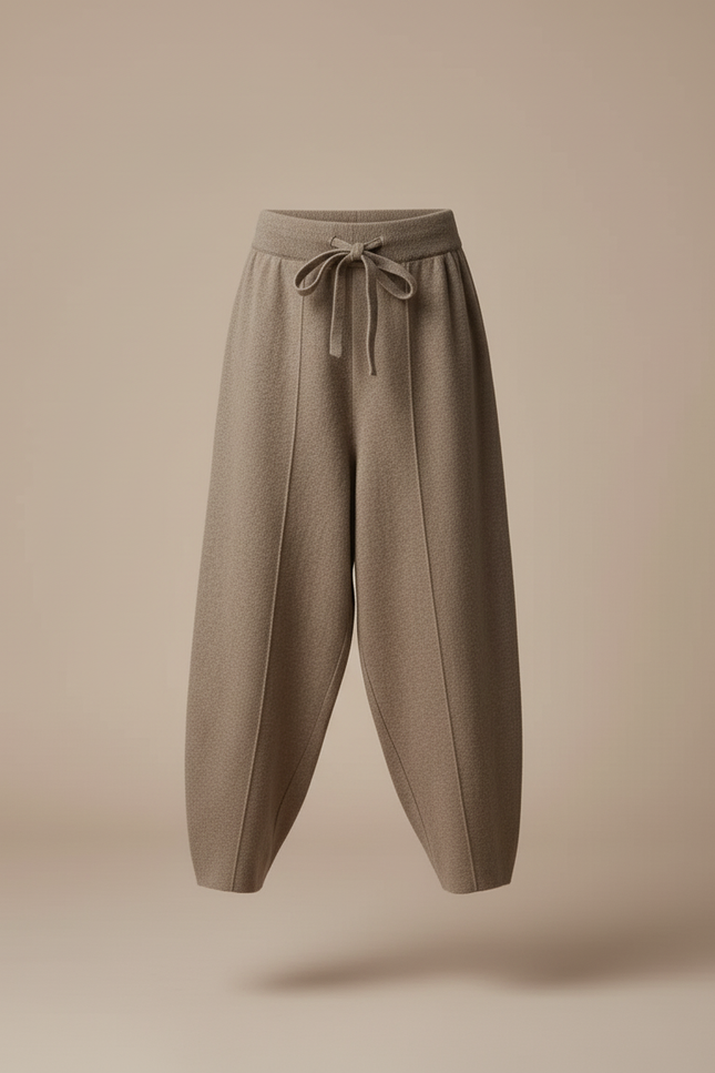 Pantalon Baggy Marron Laine Tricoté Ample Cordon Fille - vue 3