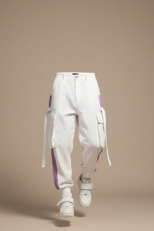 Pantalon Baggy Blanc Cargo Violet Ample Décontracté Homme - Molleton - vue 3