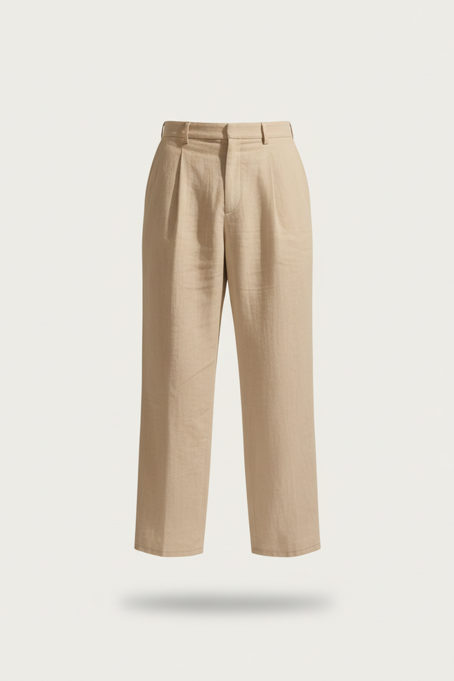 Pantalon Baggy Beige Lin Plissé Ample Décontracté Homme - vue 3