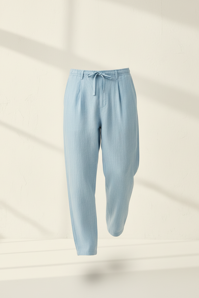 Pantalon Baggy Bleu Ciel Lin Cordon Décontracté Homme - vue 3