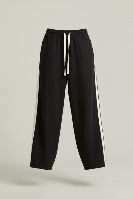 Pantalon Baggy Noir Rayures Blanches Ample Femme - Molleton - vue 3