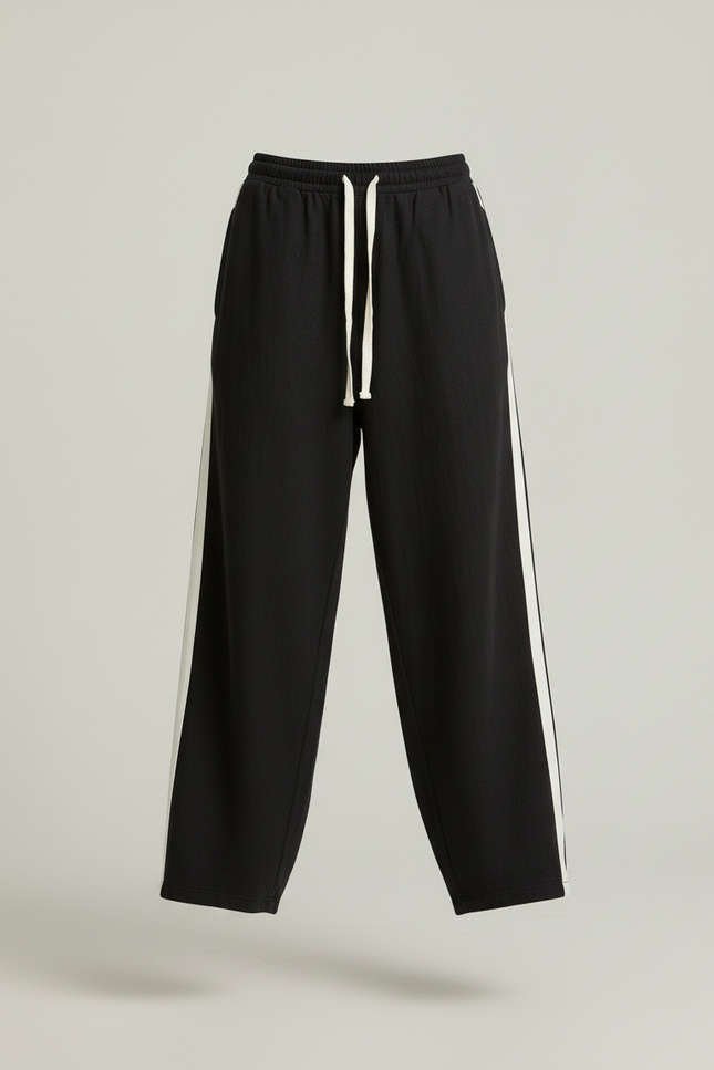 Pantalon Baggy Noir Rayures Blanches Ample Femme - Molleton - vue 3