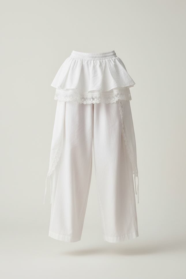 Pantalon Baggy Blanc Ample Dentelle Fluide - Coton - vue 3