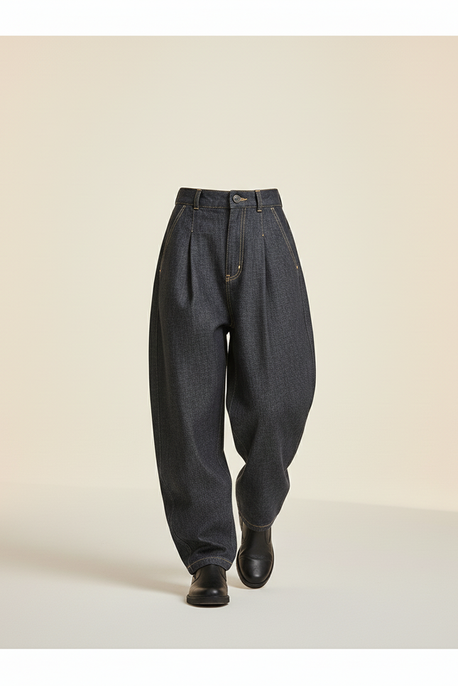 Pantalon Baggy Denim Plissé Ample Fille - Marine Jean - vue 3