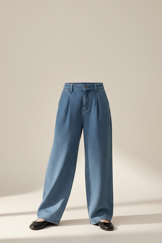 Pantalon Baggy Bleu Jean Ample Plissé Enfant - vue 3